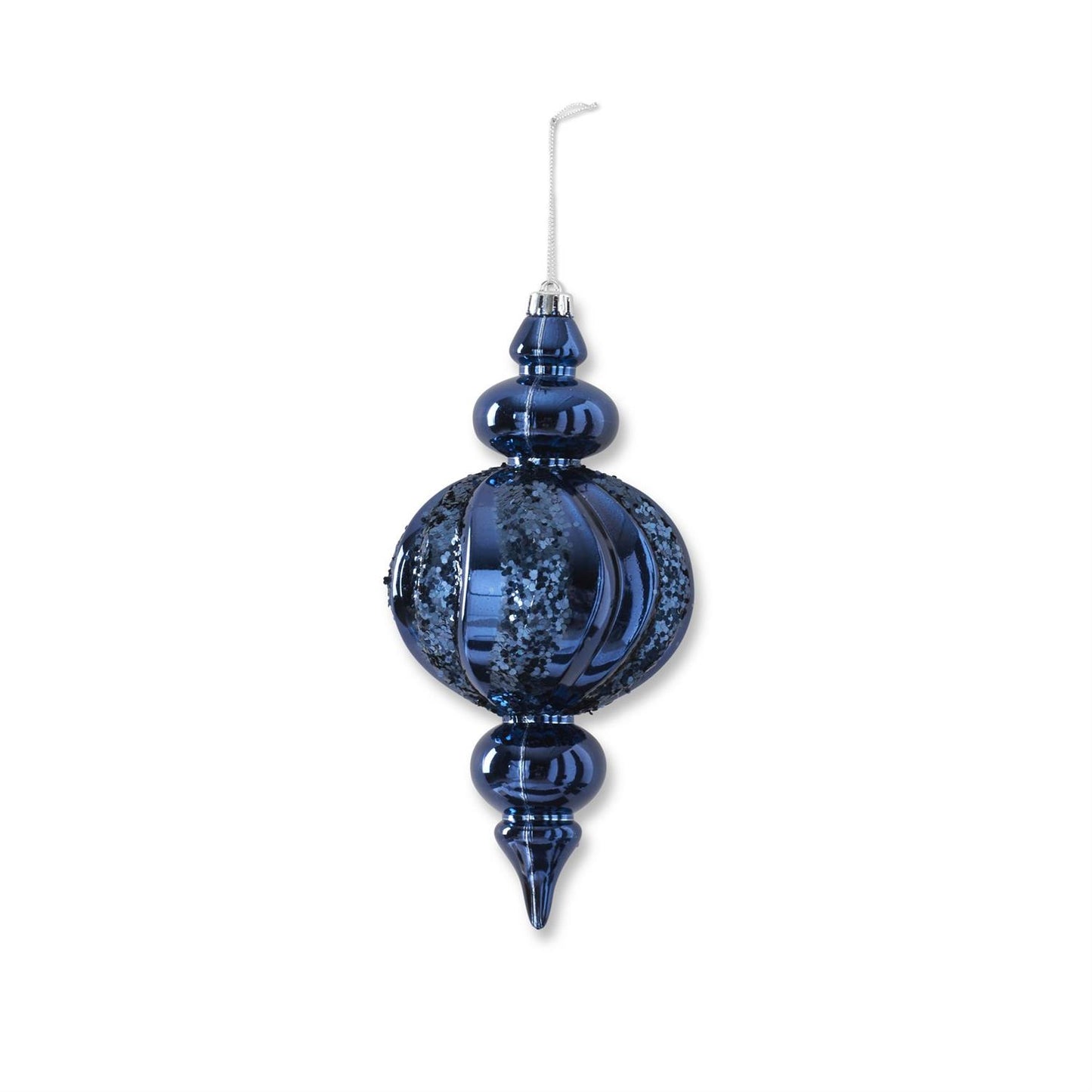 Glittered Striped Blue Shtrprf. Finial Ornament 10"
