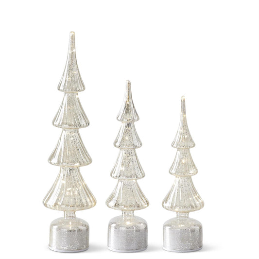Rotating Ribbed Silver Mercury Glass LED w/Timer 13.5"