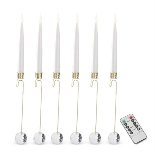 Set/6 Glass Pendant Hanging White Led Candle Ornaments 6"