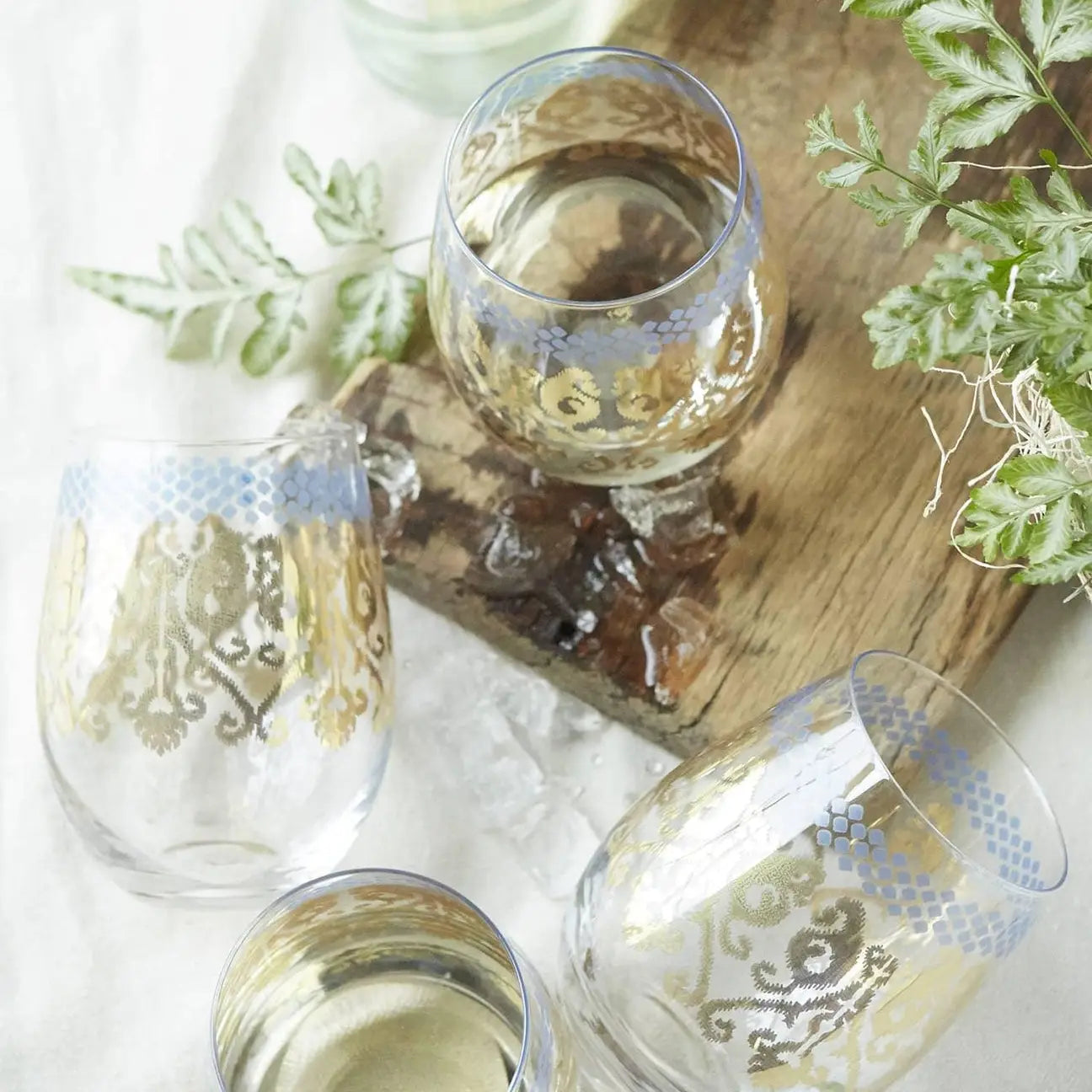 Golden Ikat Stemless Wine Glass