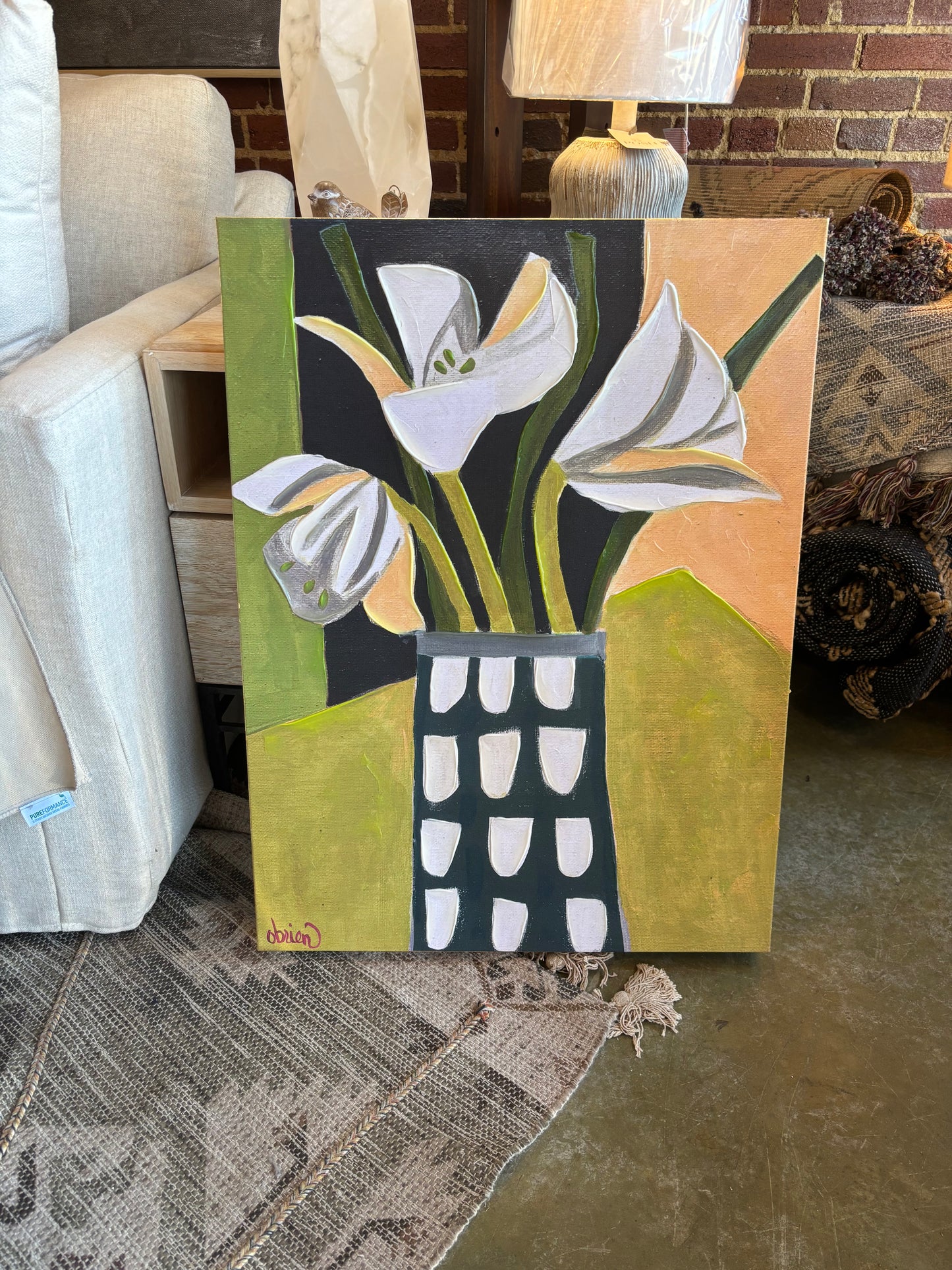 Wood & Canvas Flowers & Vase