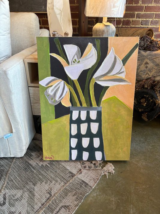 Wood & Canvas Flowers & Vase