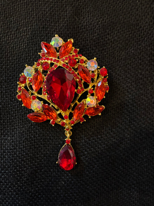 Vintage Tear Drop Red Brooch