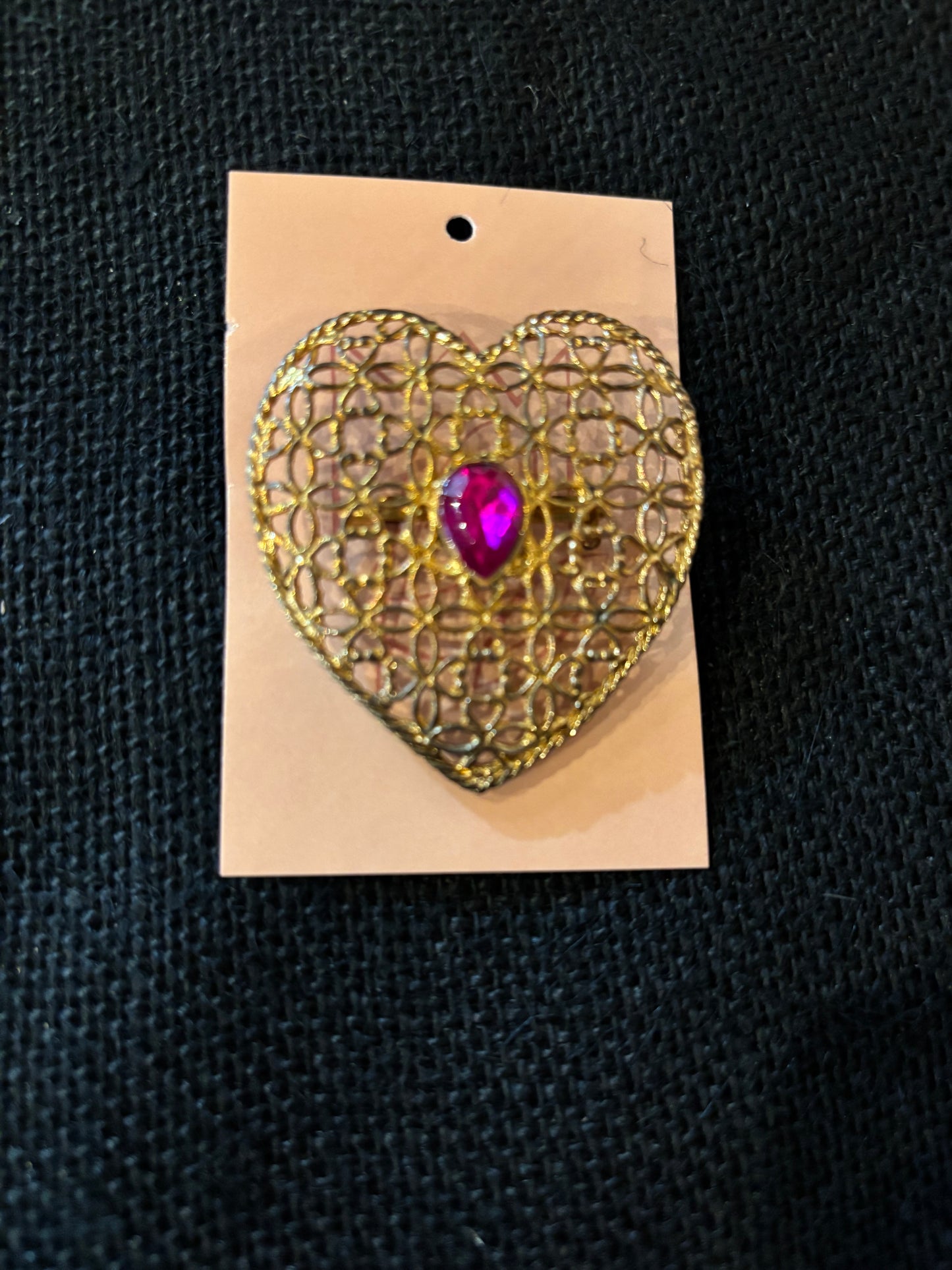 Filigree Heart Brooch Pink
