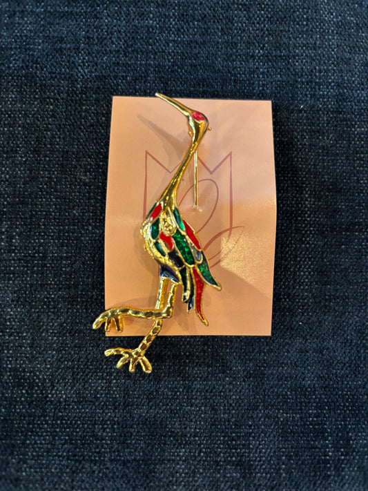 Multi Color Crane Brooch