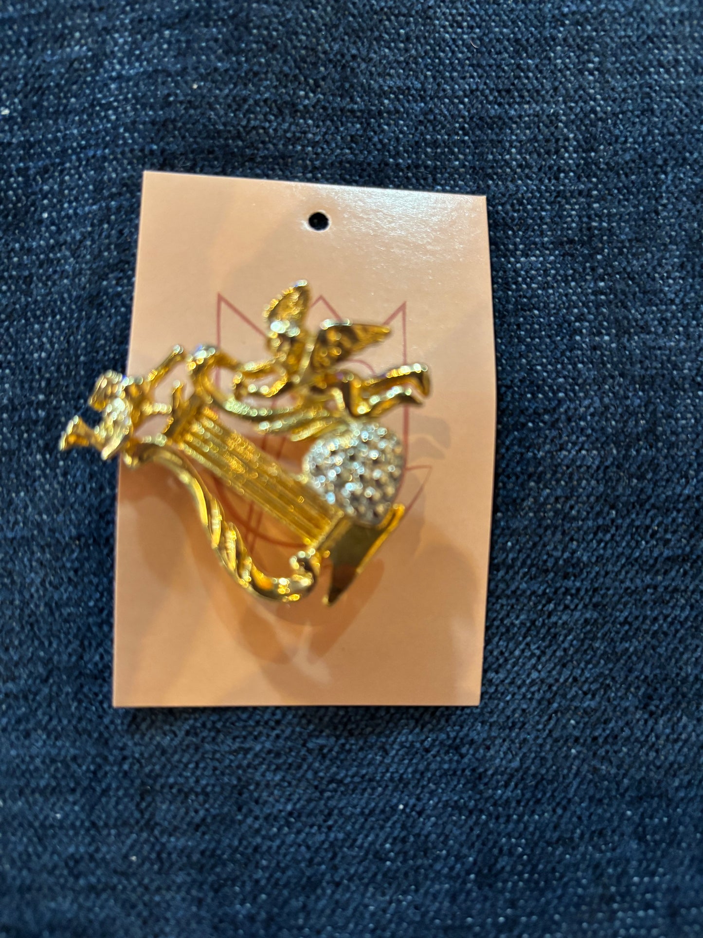Vintage Harp and Cherub Brooch 1980s