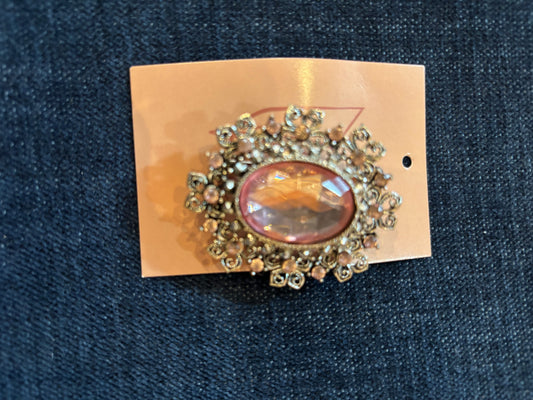 Vintage Pink Stone Brooch 1970s