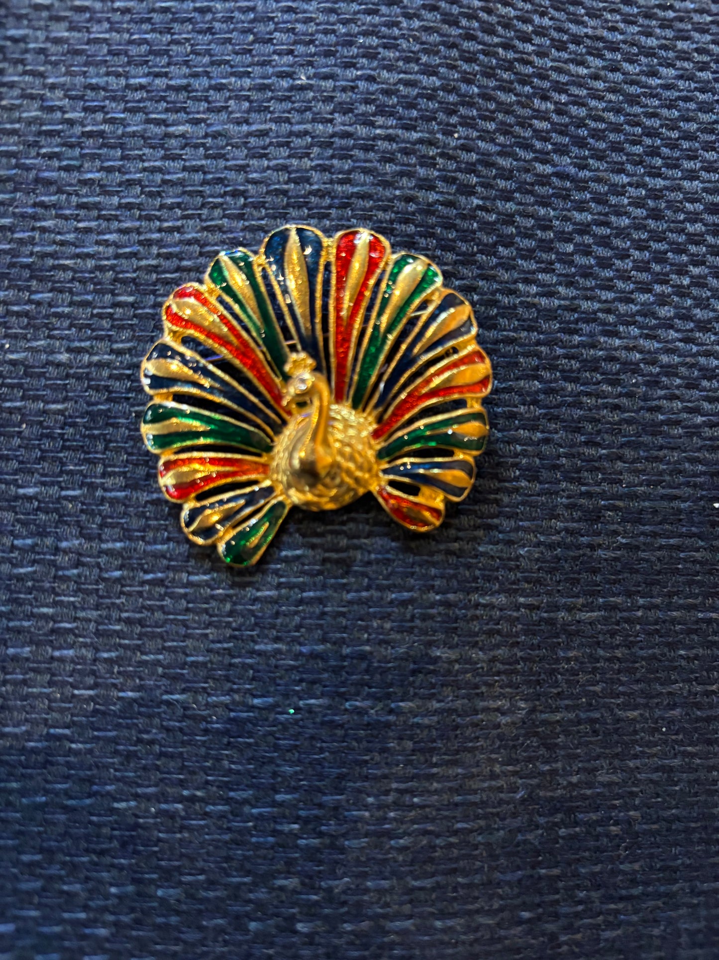 Enamel Peacock Brooch 1980s