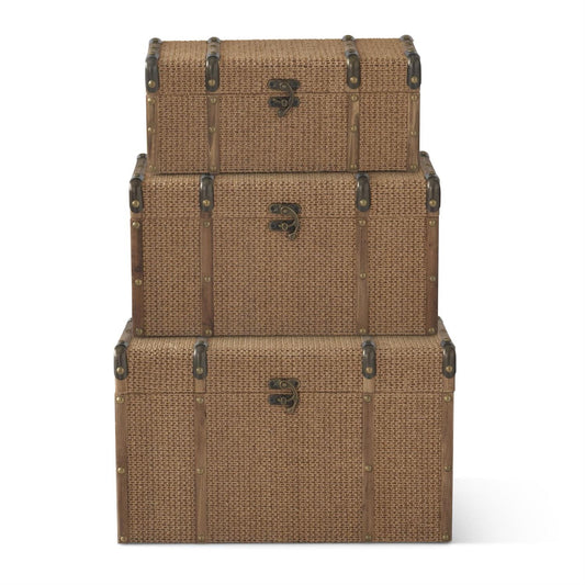 Wood & Woven Jute Nesting Chest