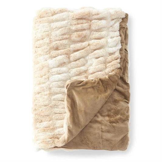 Cream & Tan Ribbed Faux Fur Throw