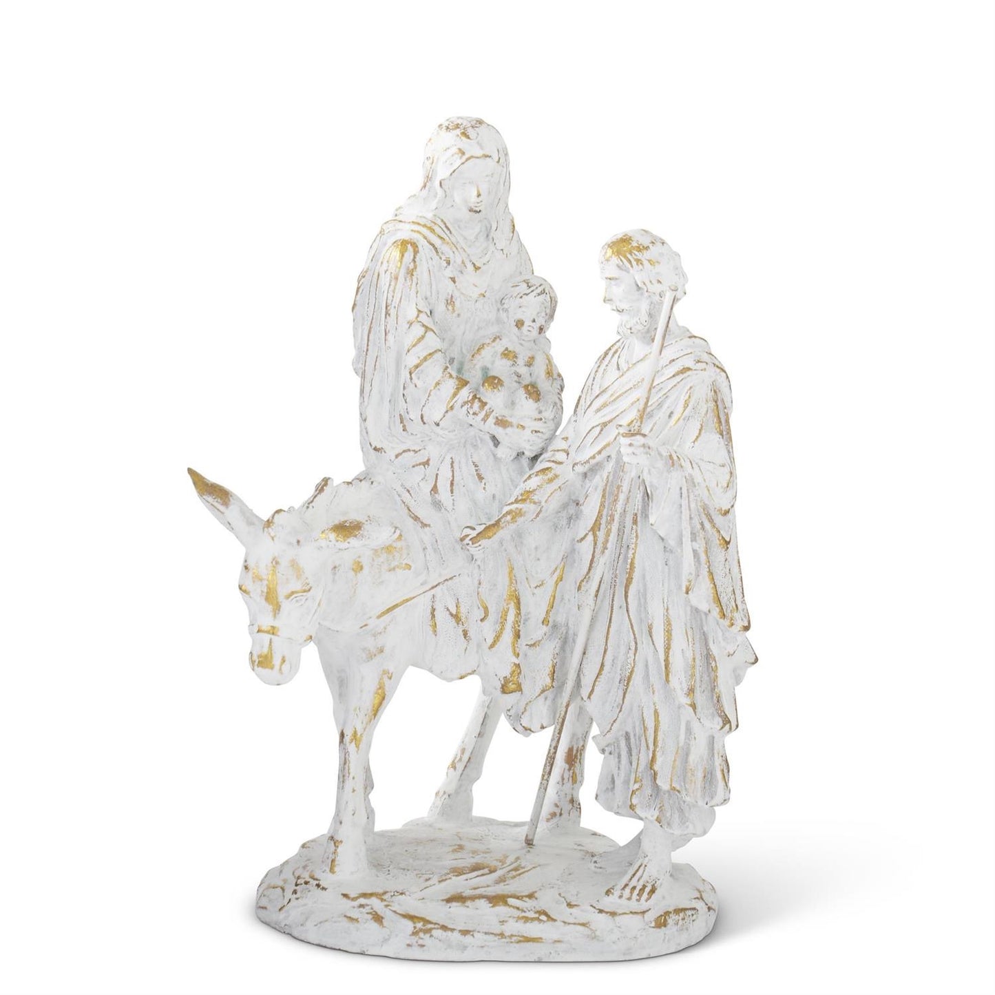 Joseph w/Mary Riding White w/Gold Resin