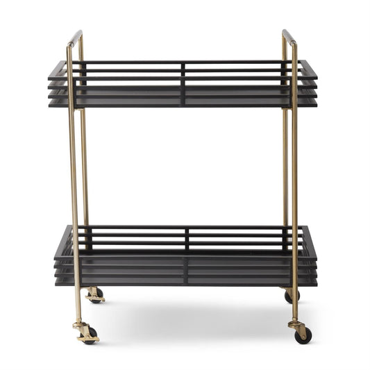 Rectangular Brass & Black Metal Bar Trolley
