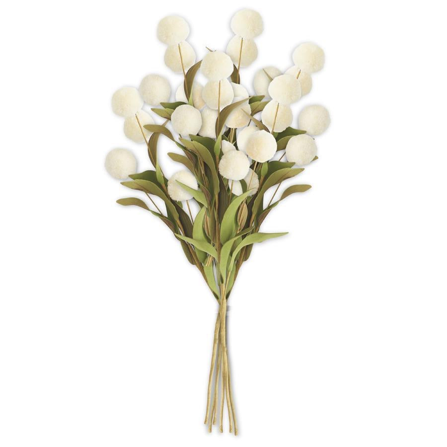 Cream Pompom Pick w/Green Eva Leaves Bundle