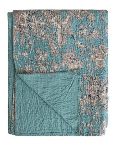 3 Pc  Set Cotton Voile Printed Bed Cover w/ Shams