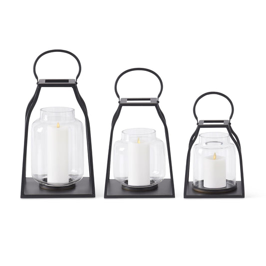 Black Lantern with White Luminary Candle & Remote 11'