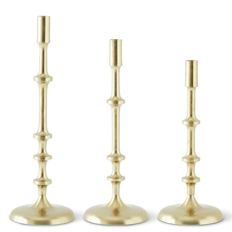 Gold Metal Ribbed Candlestick 3 PC Set