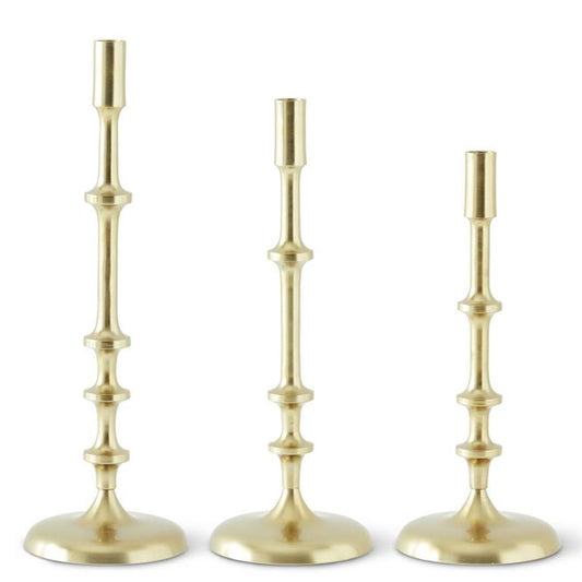 Gold Metal Ribbed Candlestick 3 PC Set