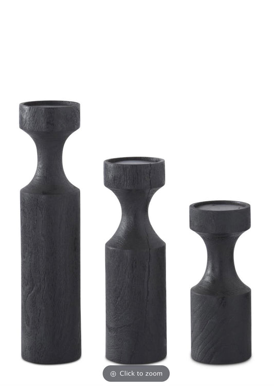 Wood Pillar Candle Holders Set of 2  11. &  9 inch