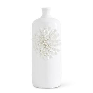 White Ceramic Bottle w/Carnations