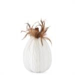 White Cable Knit Pumpkins w/Wood Stem & Feathers