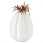 White Cable Knit Pumpkin w/Wood Stem & Feathers