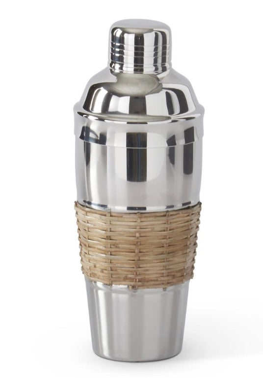 Silver & Woven Cane Cocktail Shaker