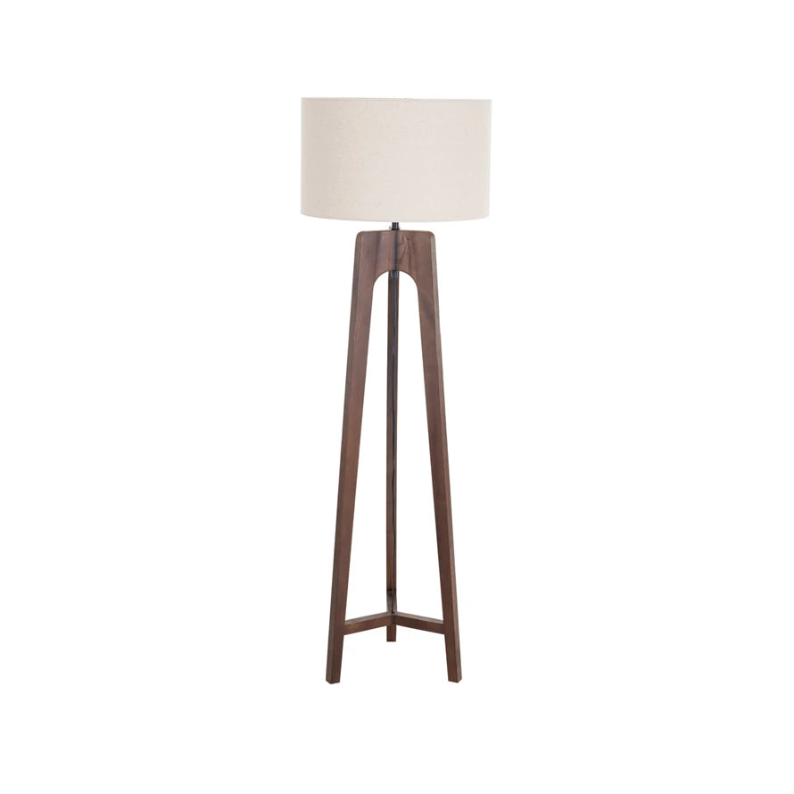 Rubberwood Tripod Floor Lamp Linen Shade