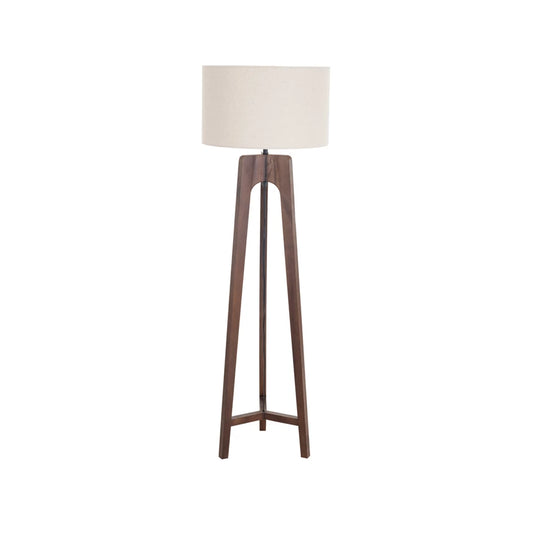 Rubberwood Tripod Floor Lamp Linen Shade