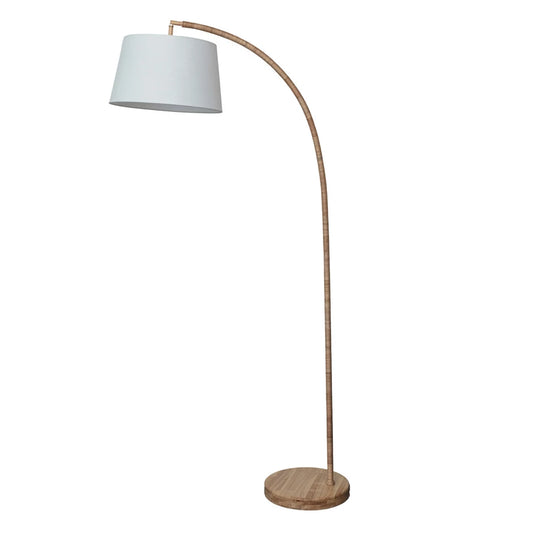 Wood & Rattan Floor Lamp with Natural Shade