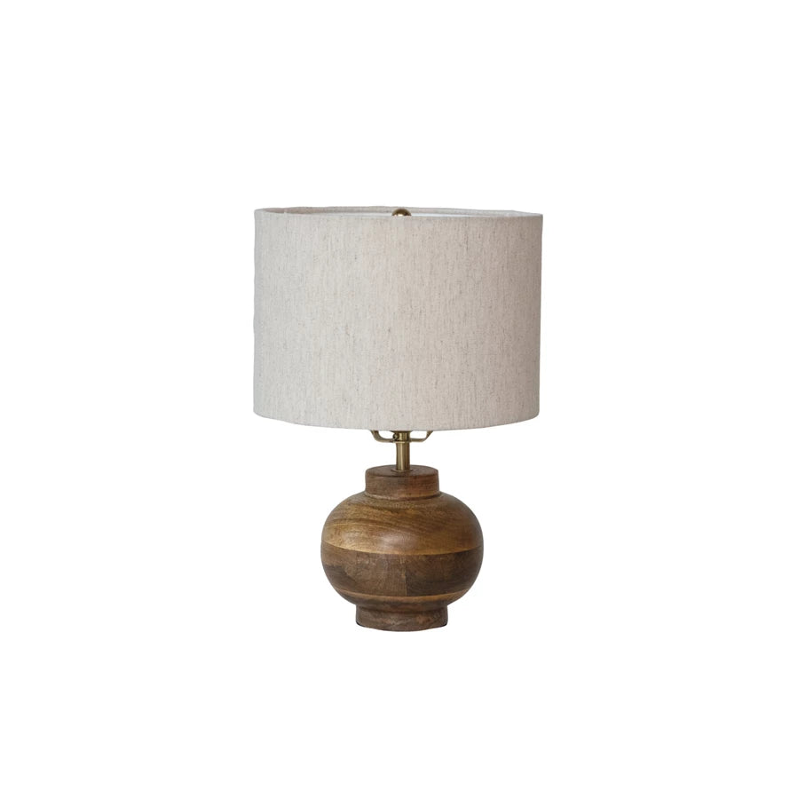 Mango Wood Table Lamp w Cotton Shade
