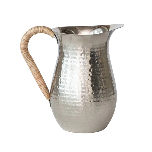 2 1/2 Qt Hammered Stainless Steel Pitcher w Rattan
