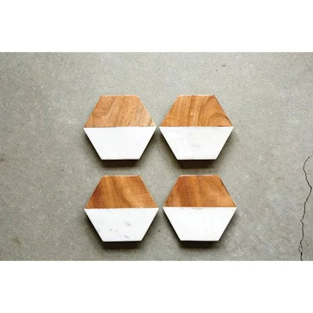 Wood Hexagon Coasters S/4