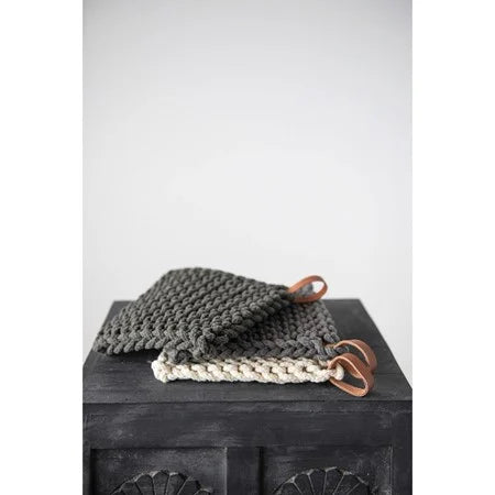 Crocheted Pot Holder Leather Loop