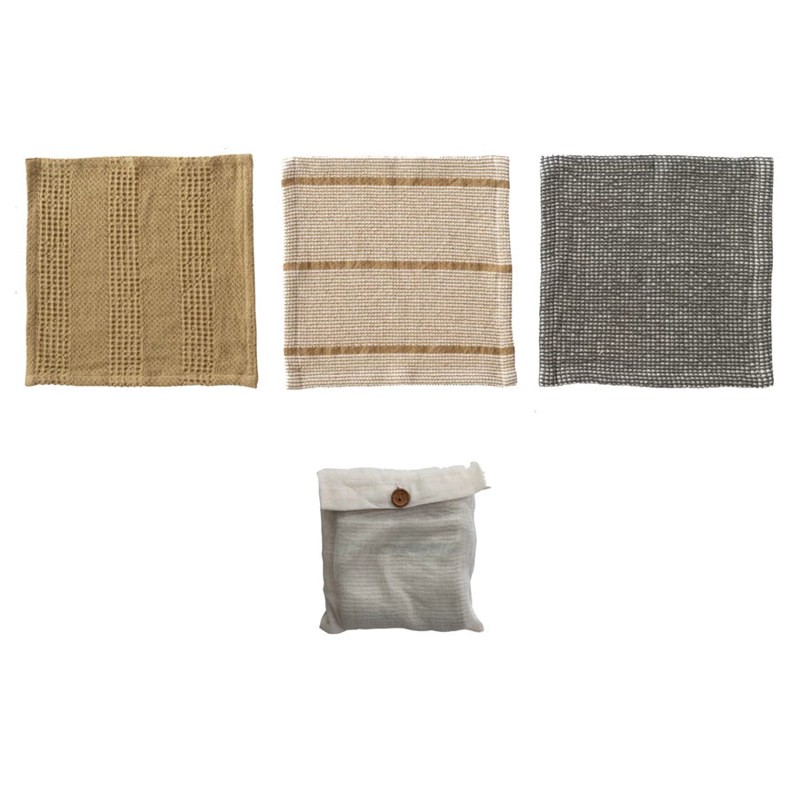 Cotton Waffle Weave Dish Cloths w Loop S/3