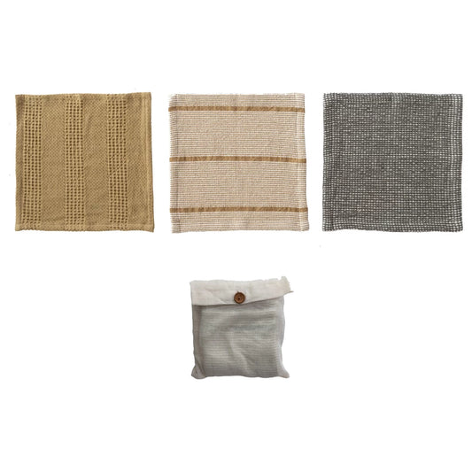 Cotton Waffle Weave Dish Cloths w Loop S/3