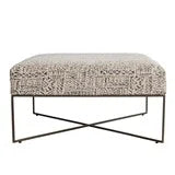 Metal & Woven Damask Upholstered Ottoman