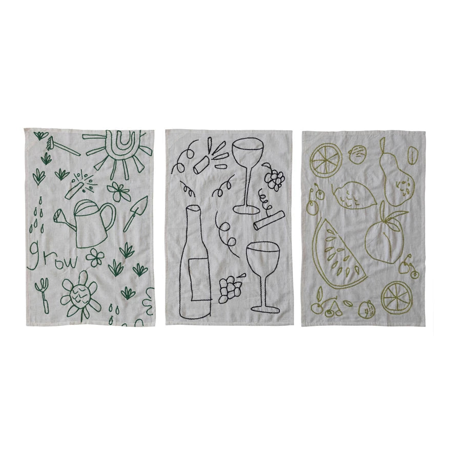 Woven Cotton Linen Towels Embroidered