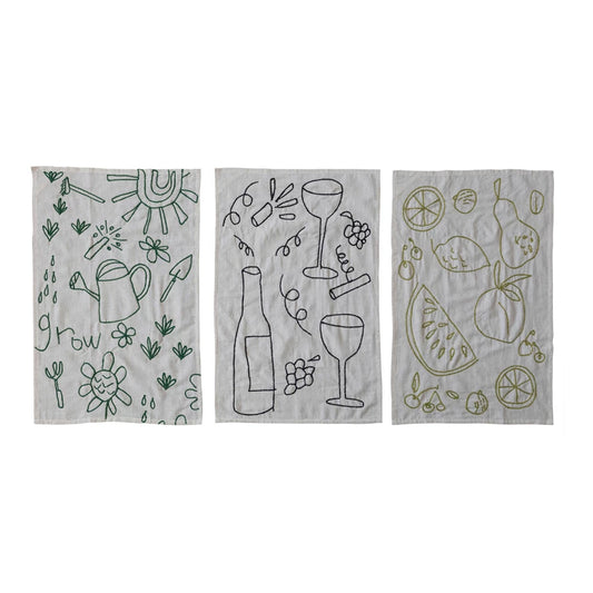 Woven Cotton Linen Towels Embroidered