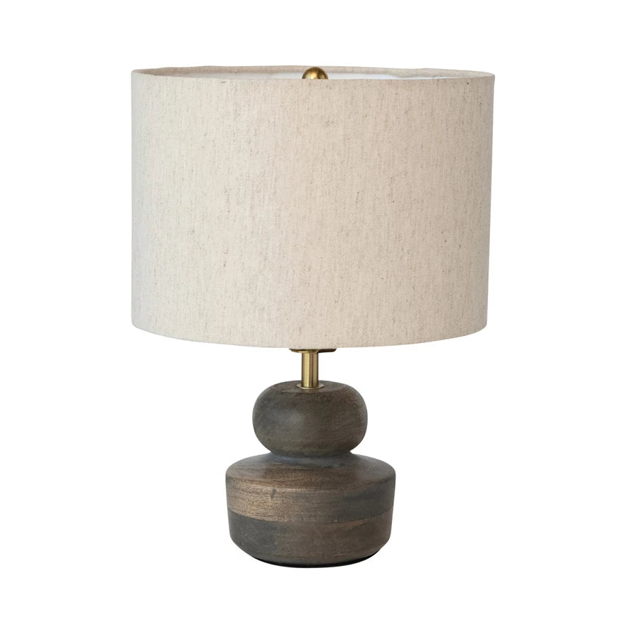 Mango Wood Lamp w/Cotton Shade