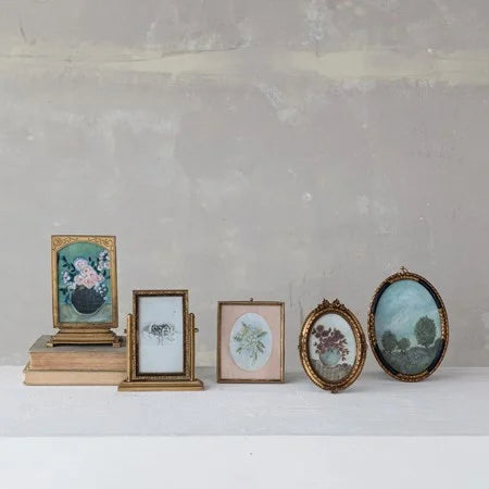 Pewter & Glass Photo Frames w/Art S/6