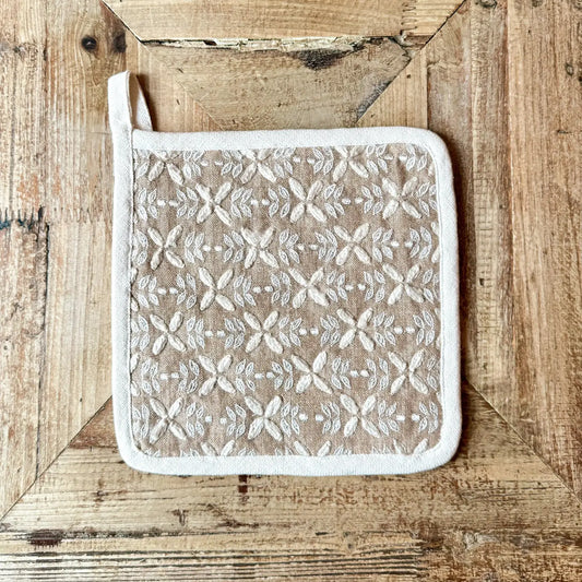 Natural Embroidered Pot Holder