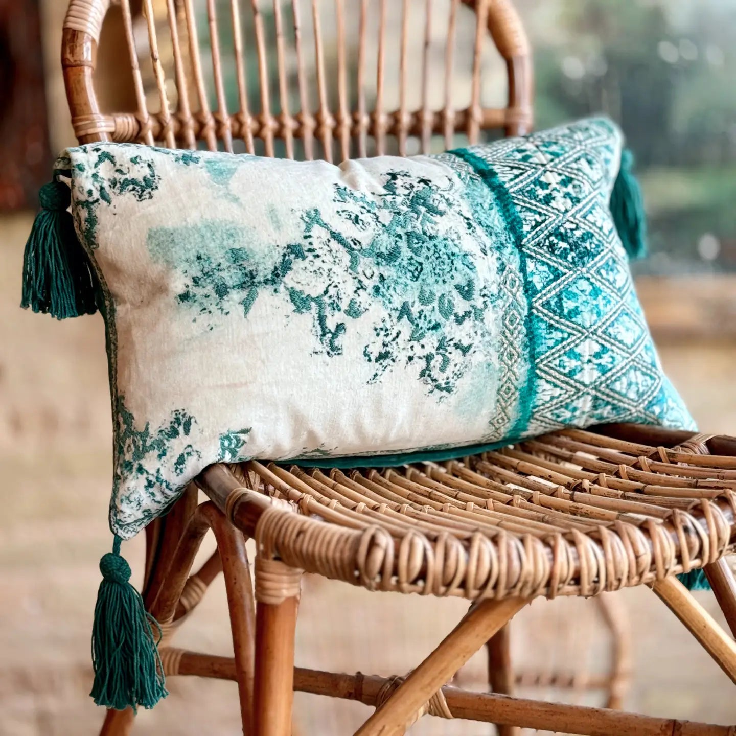 Velvet Brights Floral Pillow w Tassels