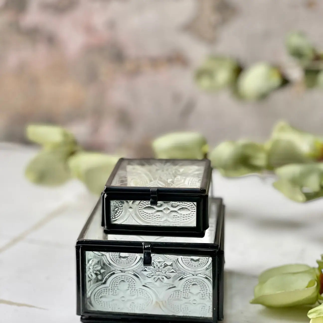 Embossed Glass Jewelry Box  SM